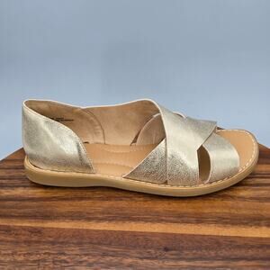 Boc Born Sandals Women's 9 M Light Gold Metallic Slip On Comfort Open Toe Straps